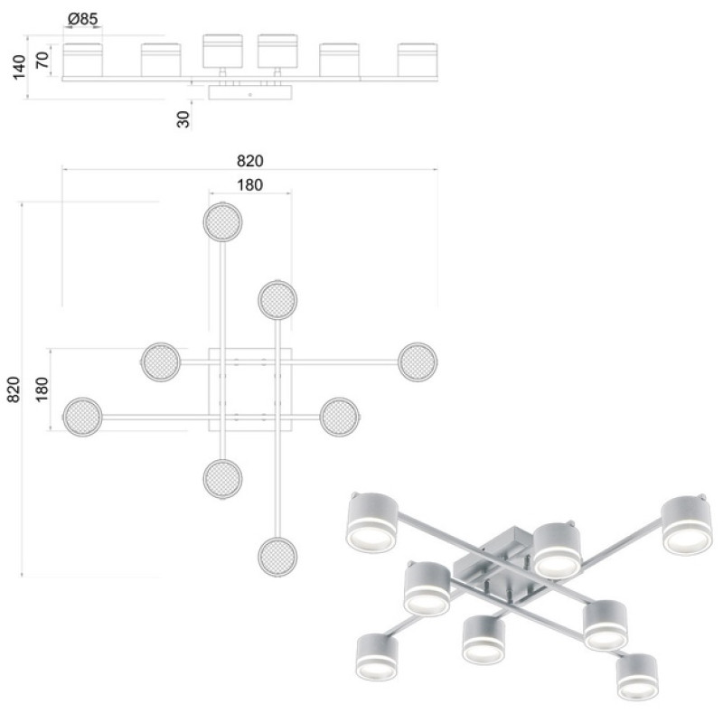 Люстра GELA 8xGX53 S-820x820x140-WHITE-IP20 Esllse