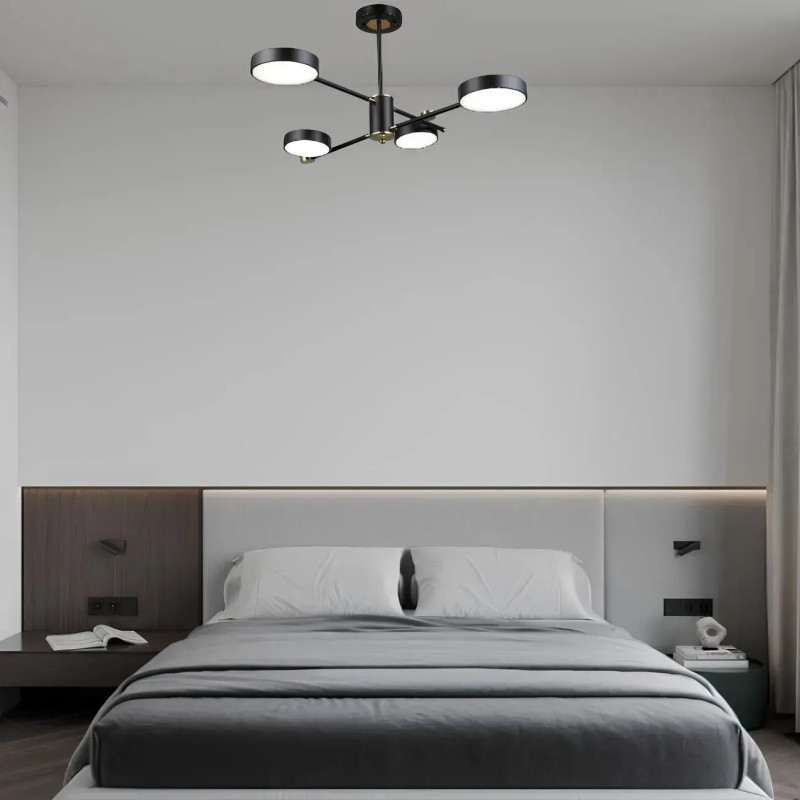 Стельова світлодіодна люстра Sirius 84W на чотири плафони 3000-6500К чорна/мідь IP20 B YH1124/4 BK+C