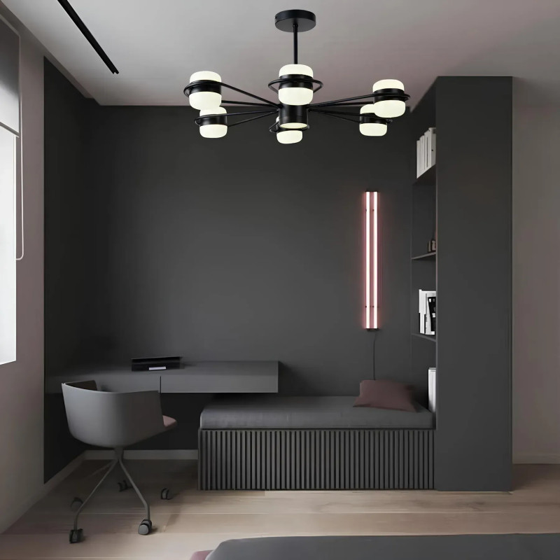 Потолковая светодиодная люстра Sirius 84W с акриловыми плафонами 3000-6500К черная IP20 B N4557/6 BK