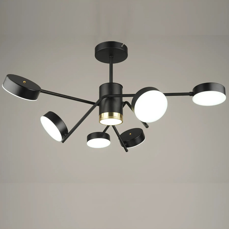 Стельова світлодіодна люстра Sirius 84W з круглими плафонами 3000/6500К чорна IP20 B N4182/6 84W BK