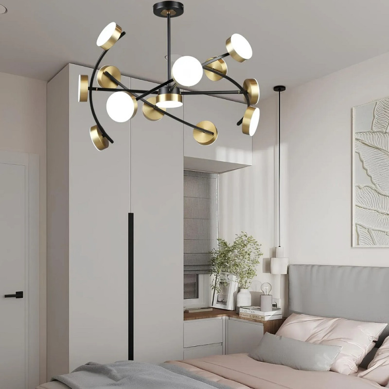 Стельова світлодіодна люстра Sirius 91W з 13 плафонами 3000-6500К чорна/мідь IP20 B N6340/13 BK+COP