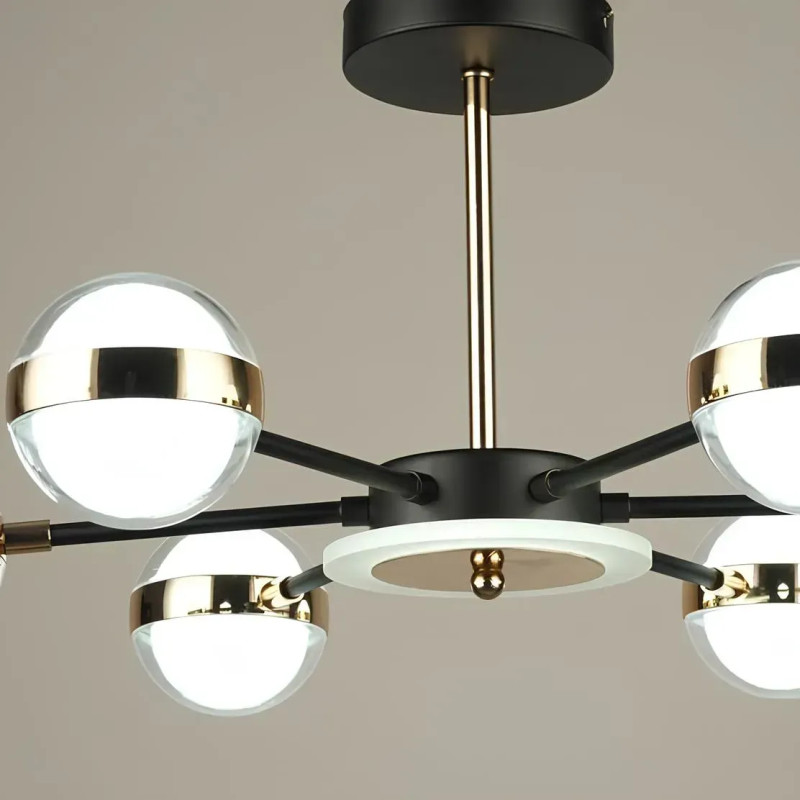 Потолочная светодиодная люстра Sirius 91W с плафонами-шарами 3000-6500К черно-золотая IP20 B N4543/6 BK