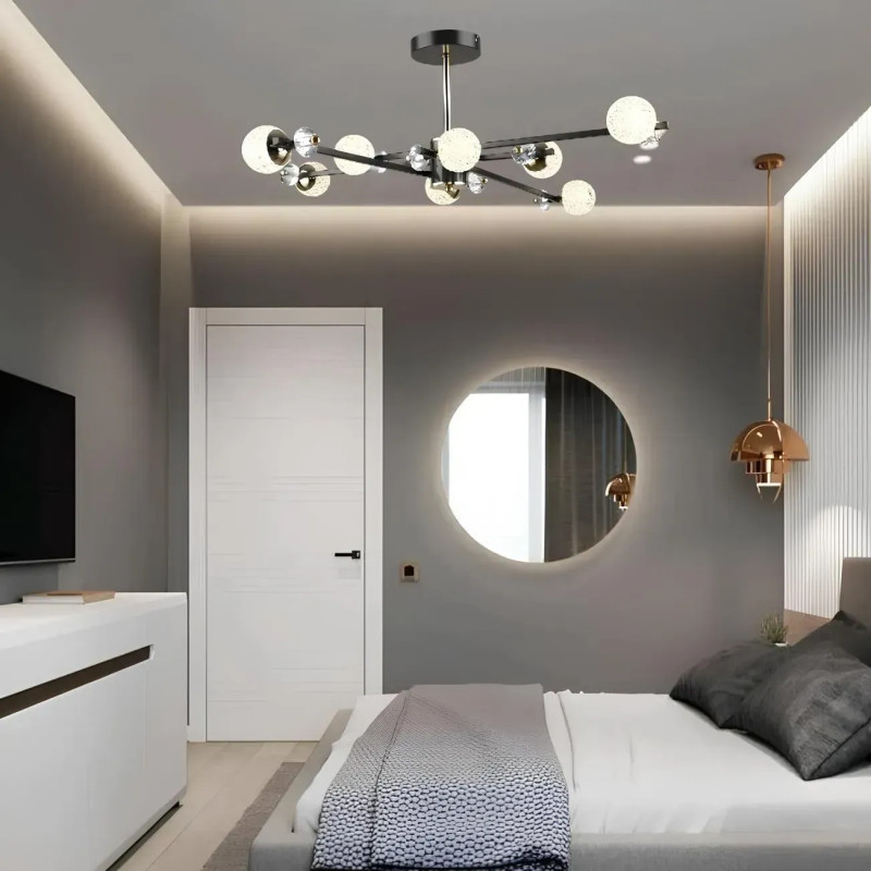 Потолковая светодиодная люстра Sirius 96W с плафонами-шарами 3000-6500К кофейная IP20 B N6189/8 COFFEE