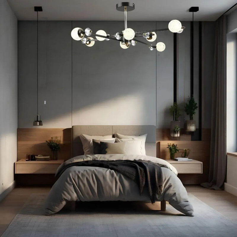 Потолковая светодиодная люстра Sirius 96W с плафонами-шарами 3000-6500К кофейная IP20 B N6189/8 COFFEE