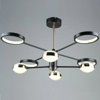 Потолковая светодиодная люстра Sirius 68W с круглыми плафонами 3000-6500К каркас коричневый/золото