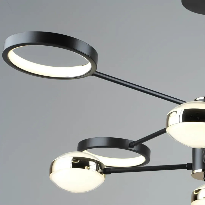 Стельова світлодіодна люстра Sirius 68W з круглими плафонами 3000-6500К каркас коричневий/золото