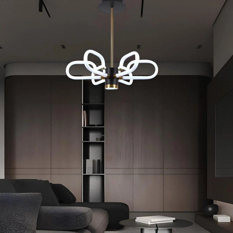 Стельова світлодіодна люстра Sirius 77W шість плафонів 3000-6500К корпус чорний/бронза IP20 3906-6