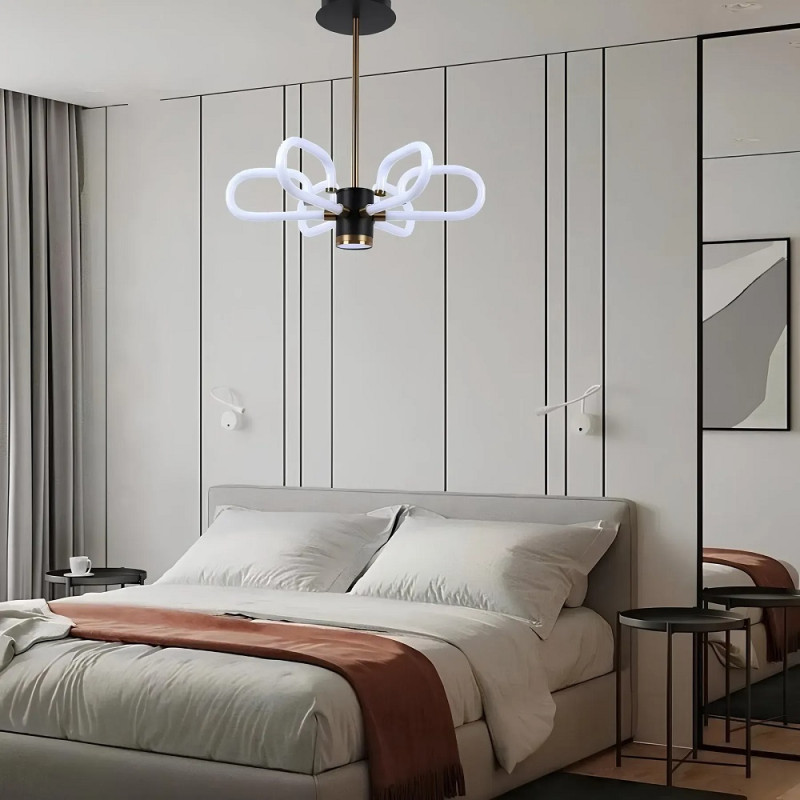 Стельова світлодіодна люстра Sirius 77W шість плафонів 3000-6500К корпус чорний/бронза IP20 3906-6