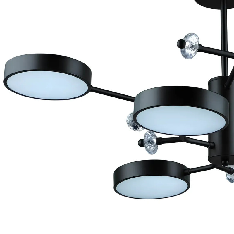 Стельова світлодіодна люстра Sirius 60W на шість акрилових плафонів 3000-6500К чорна IP20 N5502/6