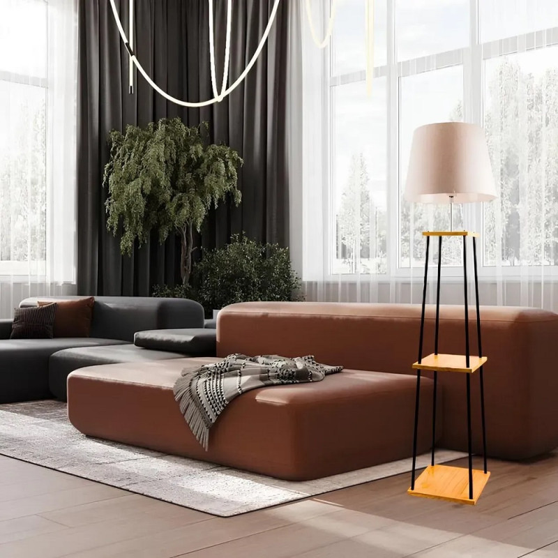 Торшер з дерев'яними полицями Sirius з абажуром з тканини під лампу Е27 білий IP20 FL 9107-ORW