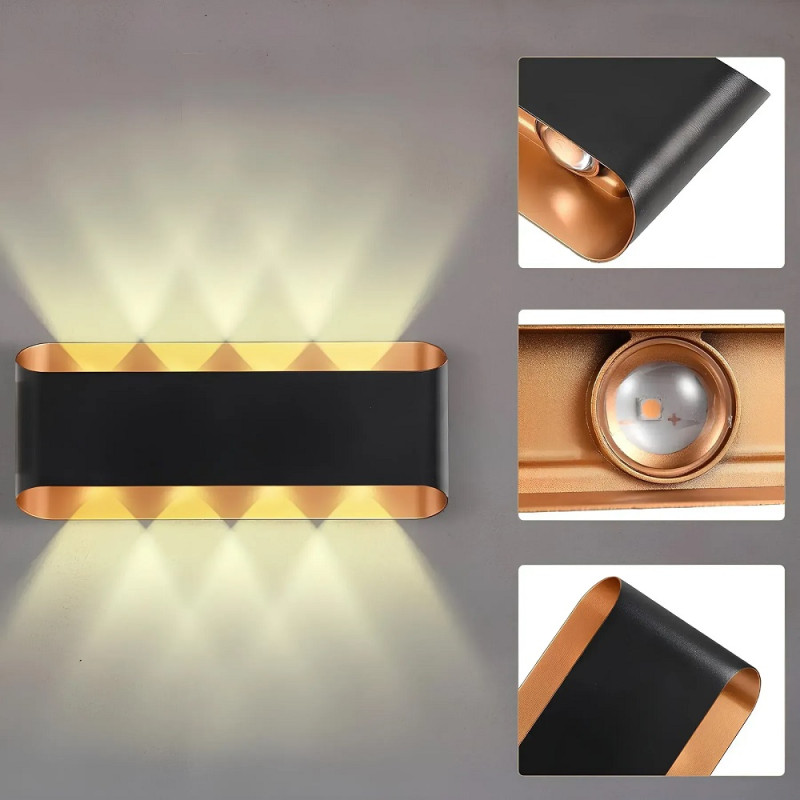 Бра світлодіодне 8W Sirius настінне з металевим корпусом 6500К чорне/золоте IP20 W047 BK+FGD