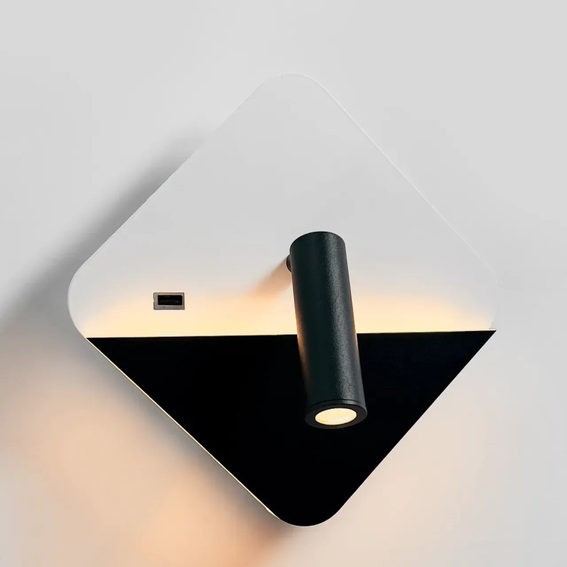 Світлодіодне настінне бра Sirius 10W з роз'ємом USB чорно-білий IP20 8926 S-USB 7W+3W black+white