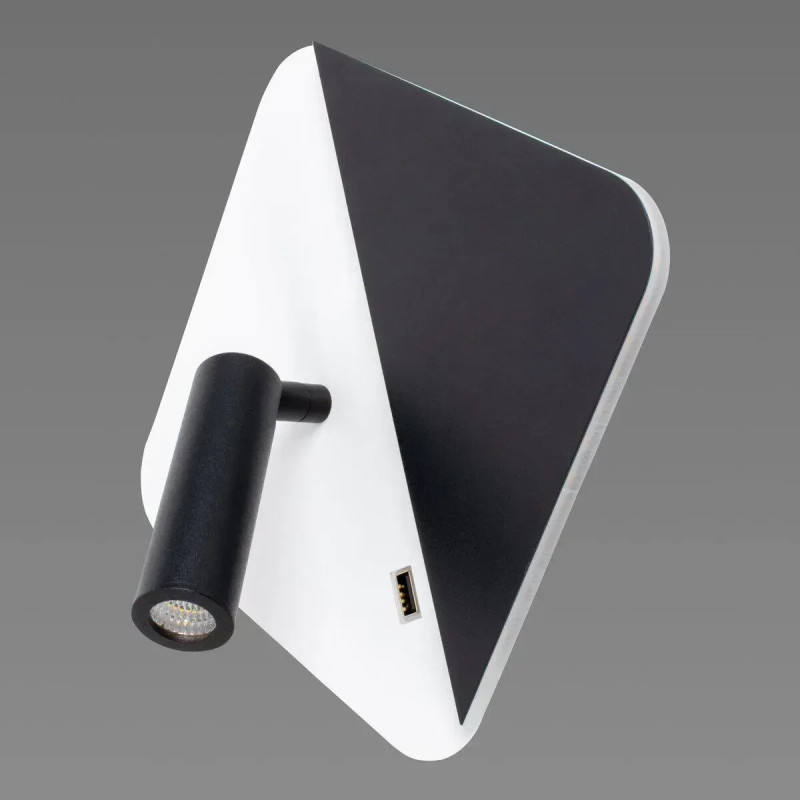 Світлодіодне настінне бра Sirius 10W з роз'ємом USB чорно-білий IP20 8926 S-USB 7W+3W black+white