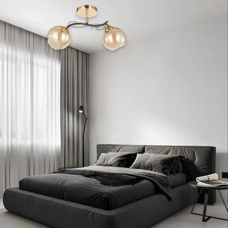 Люстра стельова Interees з двома кулястими плафонами під лампу Е27 чорна/золота IP20 V 6073A/2 FG+BK 40W