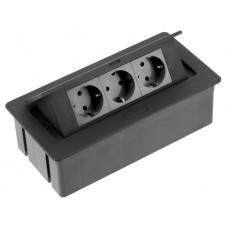 Подовжувач для офісу SOFT на 3 розетки з заземленням SCHUKO чорний + провід з вилкою AE-PBSC3GS-20N