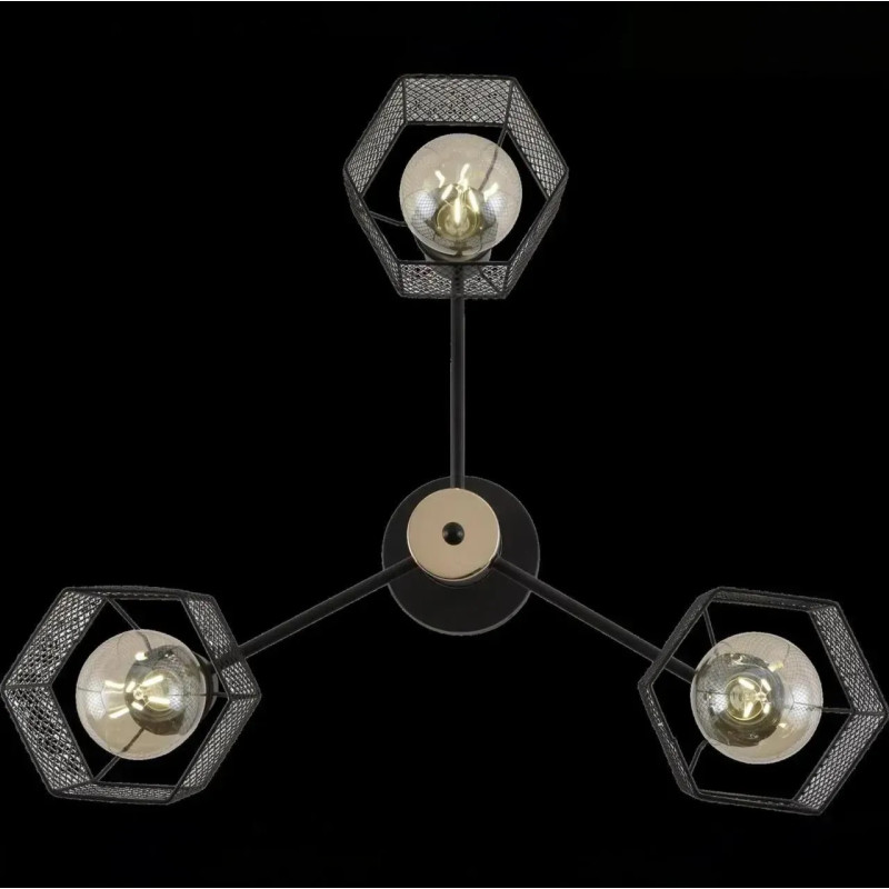 Стельова люстра Valeso на три плафони в сітку під лампу Е27 чорна/золото IP20 V XA1506/3 BK+ FGD