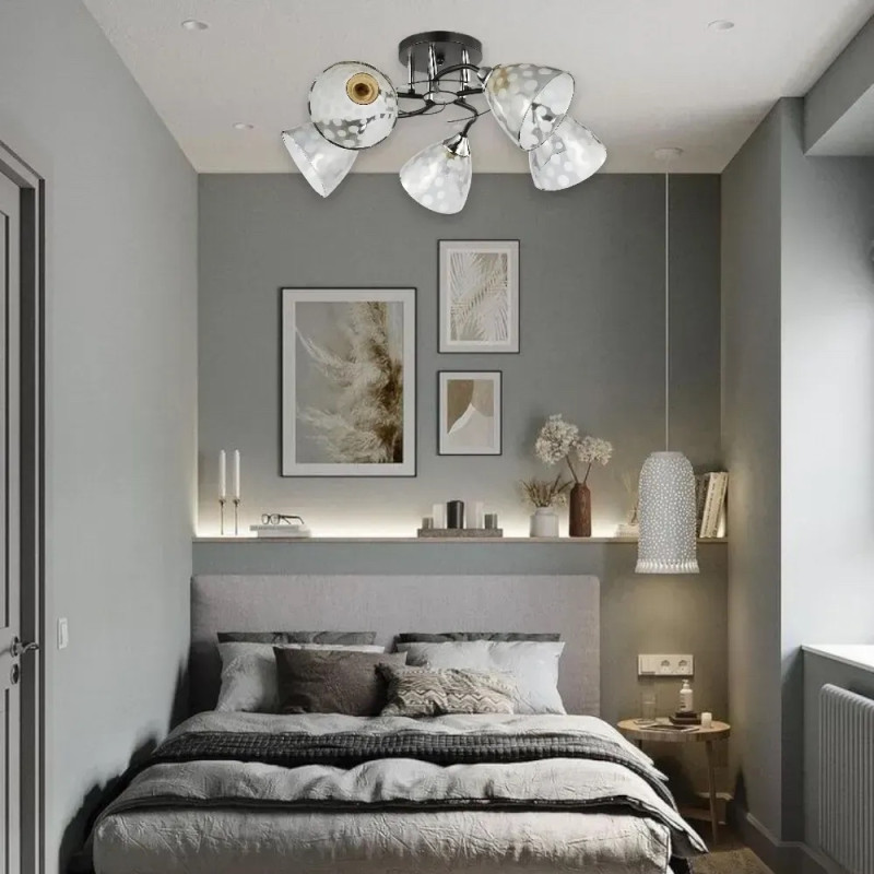 Стельова люстра з візерунком у горошок Interees на п'ять плафонів під лампу Е27 6106-5 BK+CR