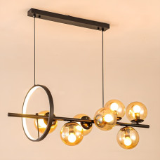 Підвісна люстра VALESO на вісім плафонів під лампу Е27 з LED кільцем чорна IP20 V GLD-23751-7+1D BK