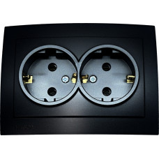 Розетка двухместная с/з NILSON Touran черная матовая 24381025