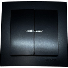 Выключатель двухклавишный с подсветкой NILSON Touran черный матовый 24381004