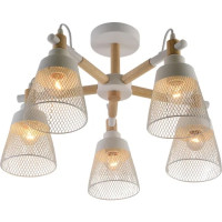 Люстра декоративна стельова на 5 плафонів V XA1557-5 WH+WOOD 300W