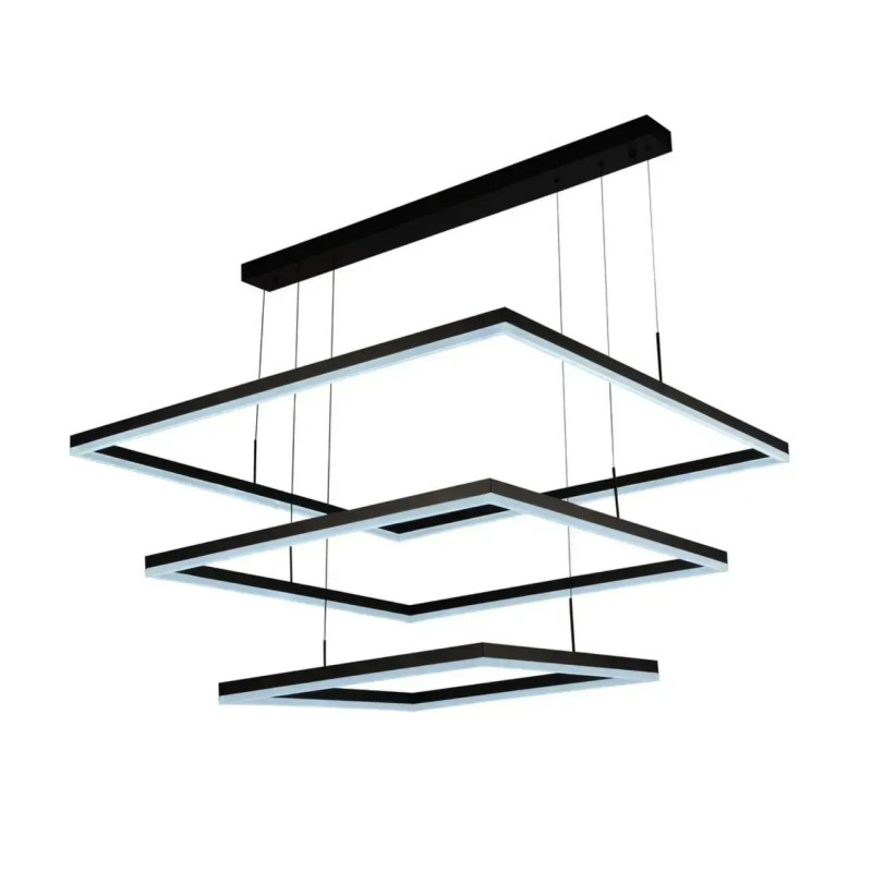 Підвісна LED люстра 160W Interees з квадратними плафонами 3000-6400К з пультом чорна V QQD3070 BK