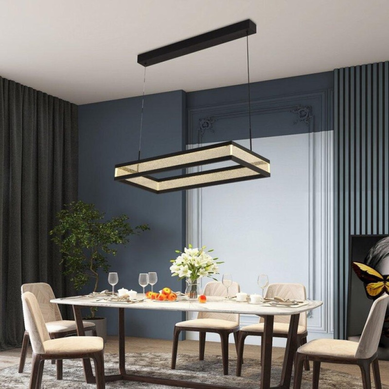 Підвісна LED люстра 28W Interees з прямокутним плафоном 3000-6400К з пультом чорна IP20 V QQD3122 BK