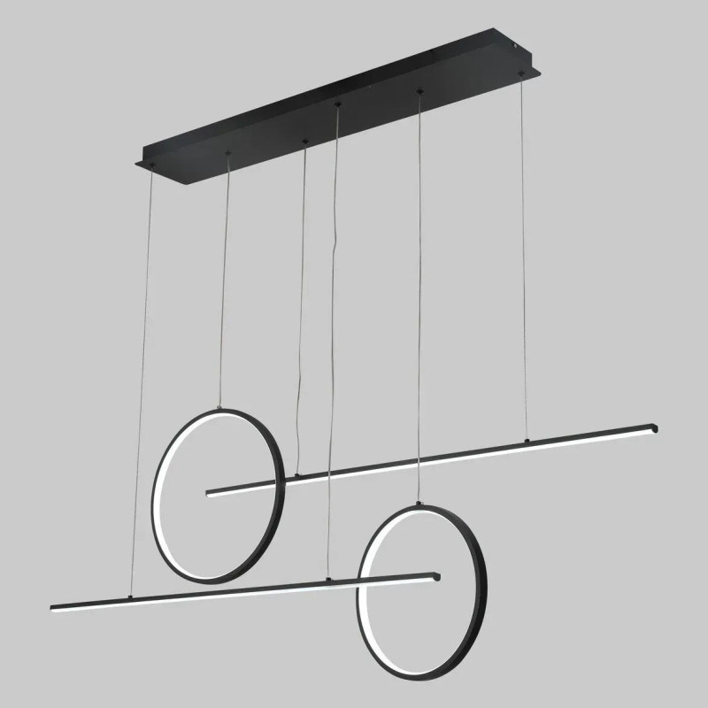 Підвісна LED люстра 80W Interees з лінійними і плафонами-кільцями 3000-6400К з пультом IP20 V LCD309