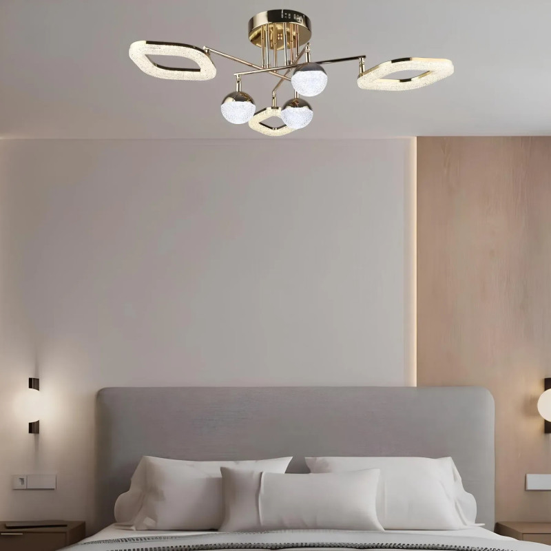 Стельова світлодіодна люстра Sirius 57W акрилова 3000-6500К без пульта золота IP20 B YH1185/3+3 FGD