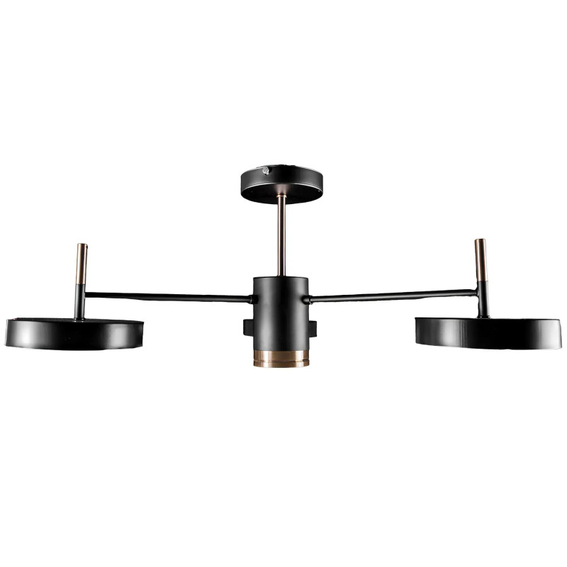 Стельова світлодіодна люстра Sirius 42W з трьома плафонами 3000-6500К чорно-золота IP20 B N4192/3 BK