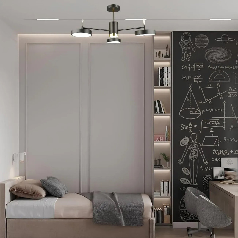 Стельова світлодіодна люстра Sirius 42W з трьома плафонами 3000-6500К чорно-золота IP20 B N4192/3 BK