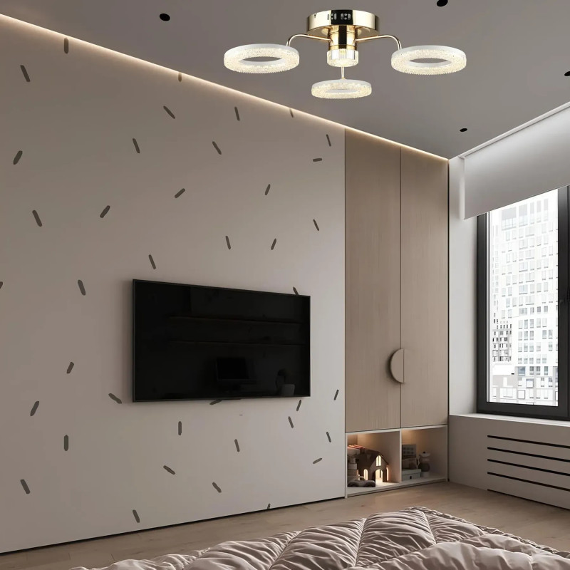 Стельова світлодіодна люстра Sirius 35W на три плафони 3000-6500К біло-золота IP20 B YH1191/3+1 FGD