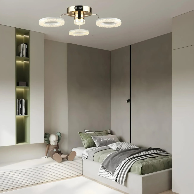 Стельова світлодіодна люстра Sirius 35W на три плафони 3000-6500К біло-золота IP20 B YH1191/3+1 FGD