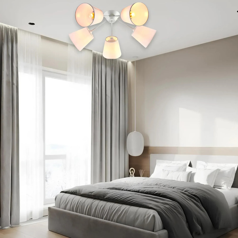 Потолочная люстра VALESO на пять текстильных плафонов под лампу Е27 белая IP20 V XA1460B/5 WH