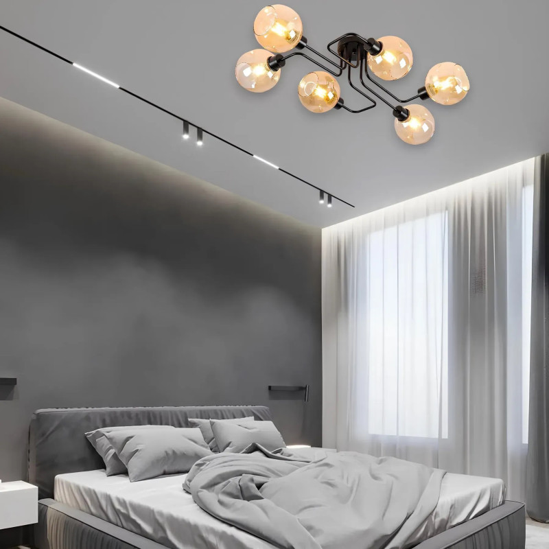 Потолочная люстра VALESO с шестью стеклянными плафонами-шарами под лампы Е27 черная V GLX-21700/6D BK