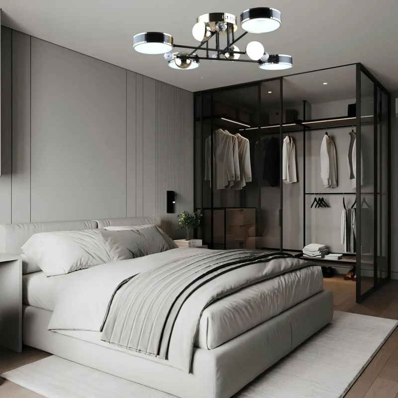 Стельова світлодіодна люстра Sirius 117W акрилова 3000-6500К чорно-золота IP20 B YH1101/4+4 BK+FGD