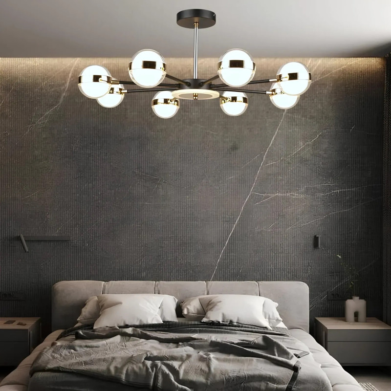 Стельова світлодіодна люстра Sirius 119W на вісім плафонів 3000-6500К чорно-золота IP20 B N4543/8 BK