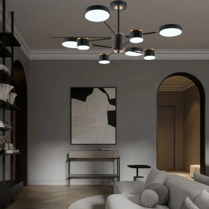 Потолочная светодиодная люстра Sirius 132W на восемь плафонов 3000-6500К черная IP20 B X13288/8 BK+FGD