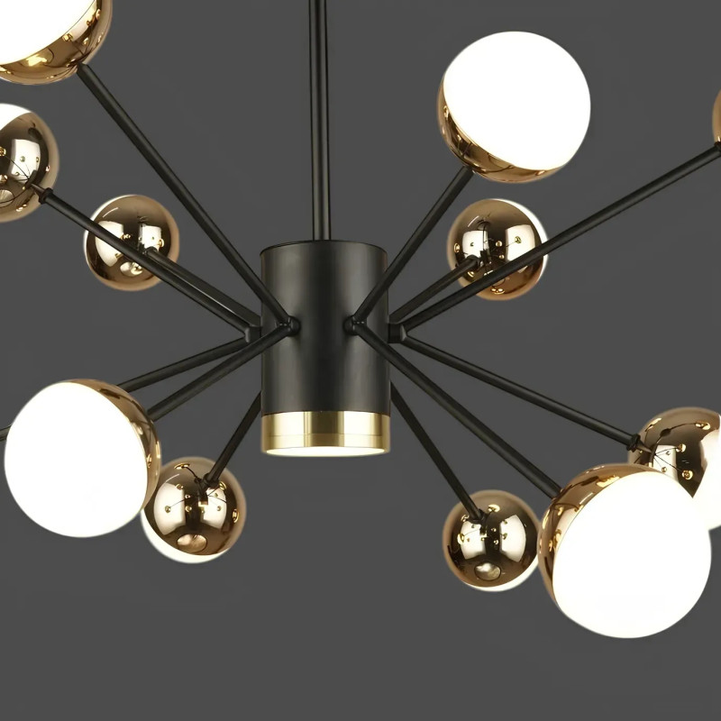 Потолочная светодиодная люстра Sirius 108W с плафонами-шарами 3000-6500К черно-золотая B N4187/12 BK+FG