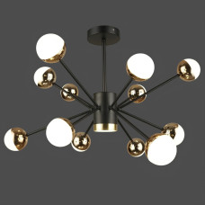 Потолочная светодиодная люстра Sirius 108W с плафонами-шарами 3000-6500К черно-золотая B N4187/12 BK+FG