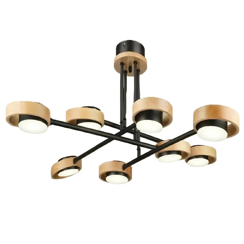 Стельова світлодіодна люстра Sirius 112W з дерев'яними плафонами 3000/6500К чорна IP20 B N4539/8