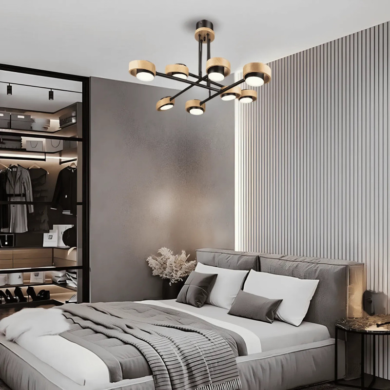 Стельова світлодіодна люстра Sirius 112W з дерев'яними плафонами 3000/6500К чорна IP20 B N4539/8