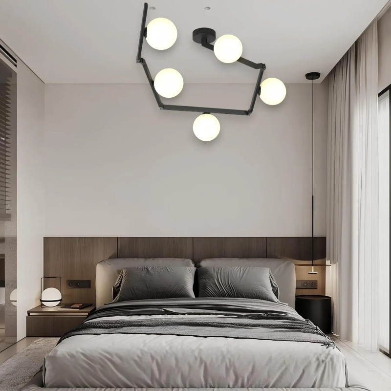 Стельова люстра регульована VALESO на п'ять скляних плафонів під лампу Е14 чорна IP20 BX84020-5A BK