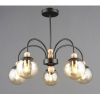 Потолочная люстра Valeso на пять сферических плафонов под лампу Е27 черная IP20 B N6618/5 BK+WOOD