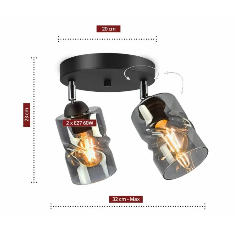 Потолочная люстра с поворотным механизмом Sirius на два плафона под лампу Е27 черная IP20 S4944-2 BK+SM