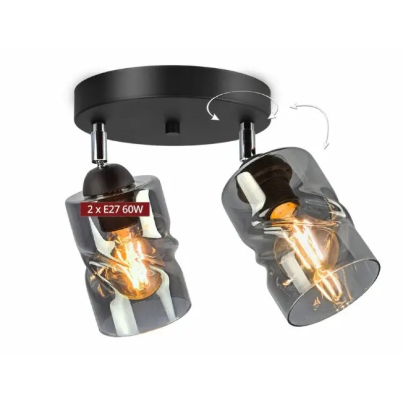 Потолочная люстра с поворотным механизмом Sirius на два плафона под лампу Е27 черная IP20 S4944-2 BK+SM