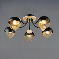 Стельова люстра Valeso на п'ять плафонів з сіткою під лампу Е27 чорна IP20 B N6656/5 BK+WOOD 