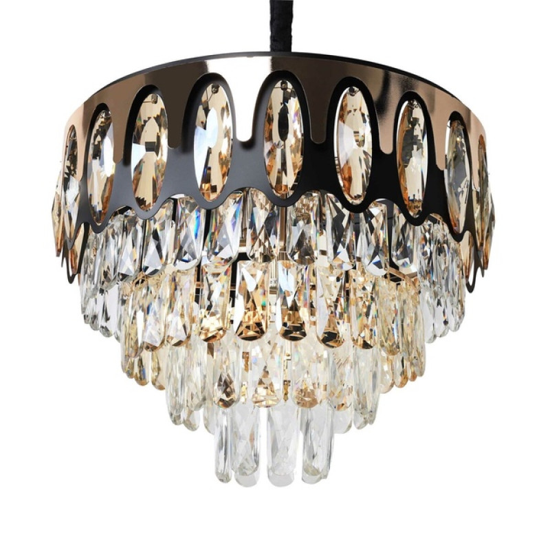Люстра підвісна кришталева Sirius з підвісами під тринадцять ламп Е14 чорна/золота IP20 19601-13 