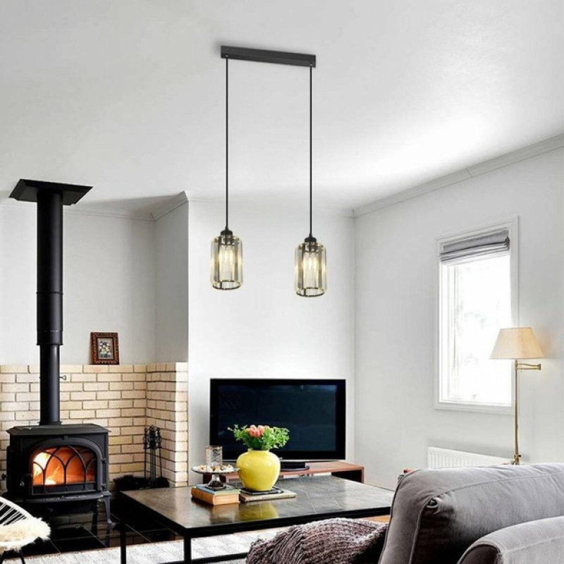 Люстра підвісна на два прозорі плафони під лампу Е27 корпус чорний IP20 GLD-20996-2-120*170