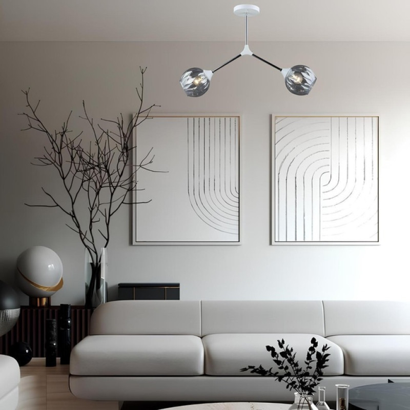 Люстра стельова Sirius на два рельєфні плафони під лампу Е27 біла/хром IP20 B A4160/2 CH+WT 